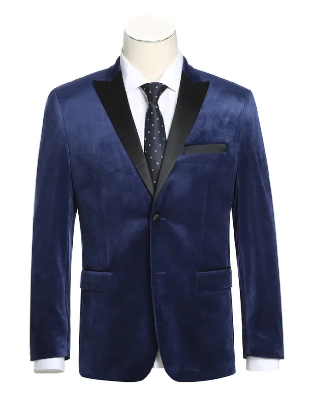 Tailored Fit Mens Classic Velvet Tuxedo Dinner Jacket in Dark Navy Blue