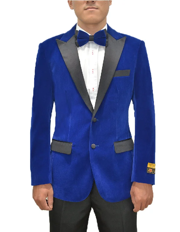 Athleisure Wear Mens Classic Velvet Tuxedo Dinner Jacket in Royal Blue