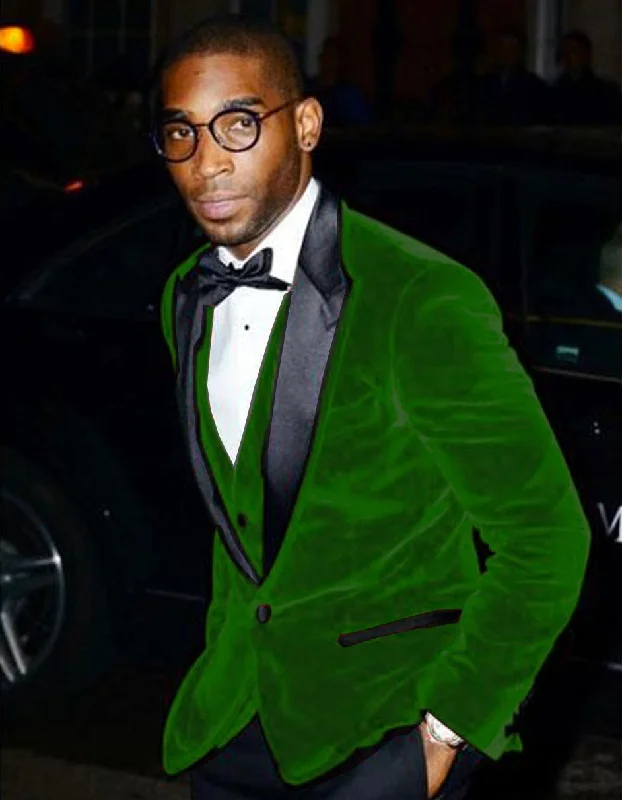Rugged Style Mens Designer Velvet Tuxedo Jacket in Hunter Green