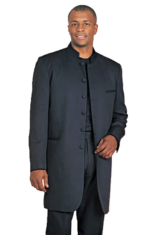 Rugged Style Mens Long Mandarin Collar Zoot Suit Tuxedo in Black