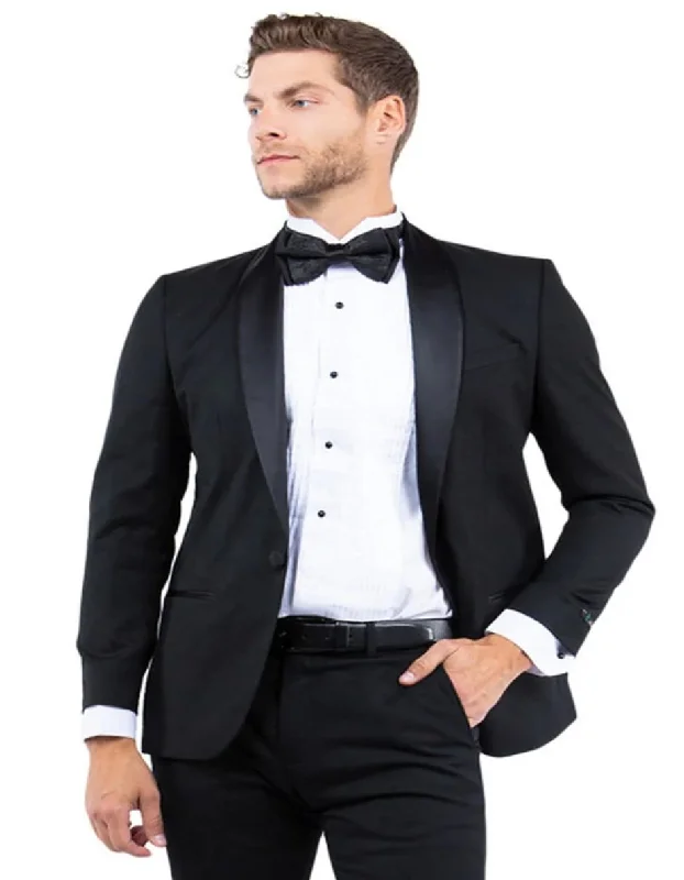 Retro Tailoring Men's Modern Fit One Button Shawl Lapel Black Tuxedo