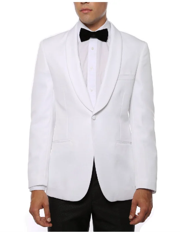 Athleisure Wear Mens One Button Shawl Collar Dinner Jacket White