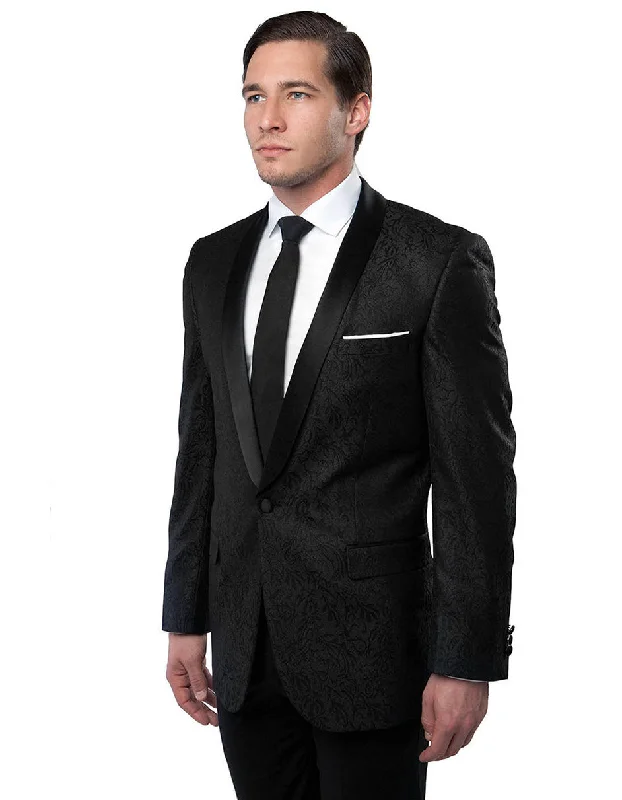 Minimal Chic Mens Paisley Shawl Dinner Jacket in Black