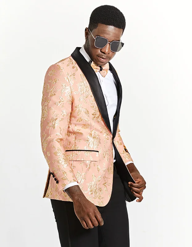 Vintage Tailoring Mens Rose Gold | Blush Floral Paisley Prom Tuxedo Dinner Jacket