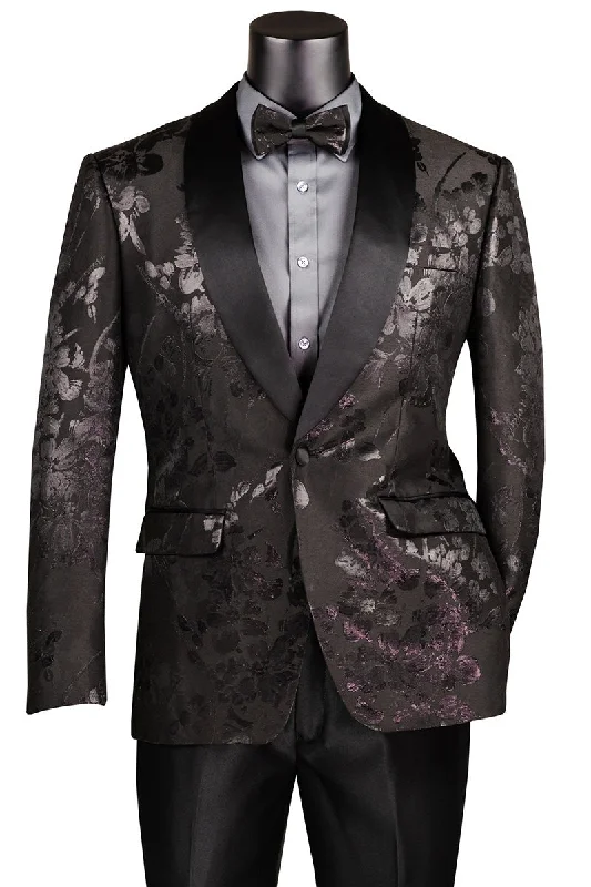 Preppy Outfit Men's Shiny Foil Floral Paisley Prom & Wedding Tuxedo Jacket in Black Preppy Outfit Men's Shiny Foil Floral Paisley Prom & Wedding Tuxedo Jacket in Black