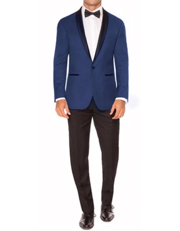 Business Casual Mens Slim Fit 1 Button Shawl Dinner Jacket in Royal Blue