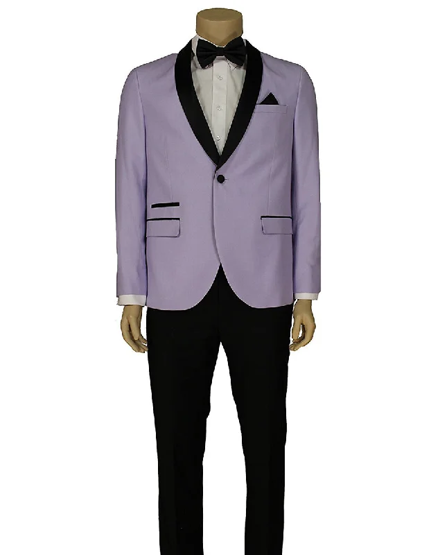 Modern Casual Mens Slim Fit 1 Button Shawl Lapel Prom Tuxedo in Lavender