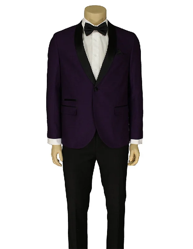 Contemporary Streetwear Mens Slim Fit 1 Button Shawl Lapel Tuxedo in Purple