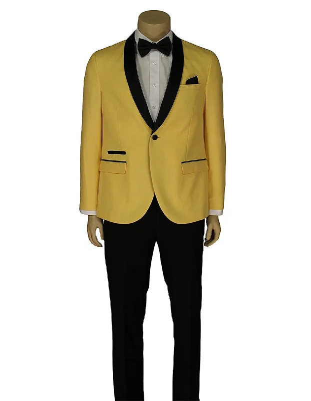 Vintage Sportswear Mens Slim Fit 1 Button Shawl Lapel Prom Tuxedo in Yellow