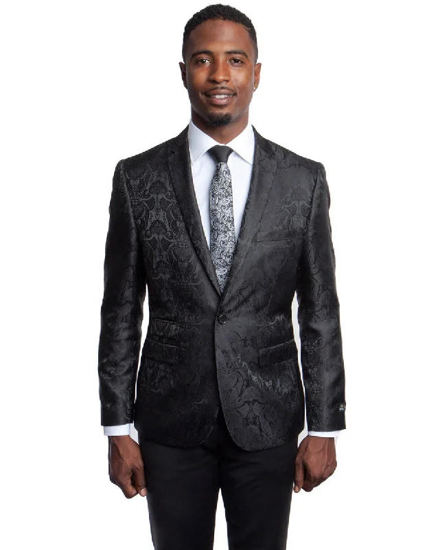 Modern Tailoring Mens Slim Fit Paisley Blazer in Black