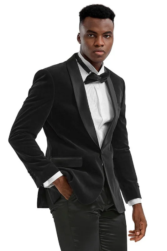 Denim Fashion Men's Slim Fit Shawl Lapel Velvet Wedding & Prom Tuxedo Jacket in Black Denim Fashion Men's Slim Fit Shawl Lapel Velvet Wedding & Prom Tuxedo Jacket in Black
