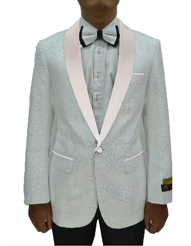 Elevated Everyday Mens Swirl & Diamond Pattern Tuxedo Jacket in White