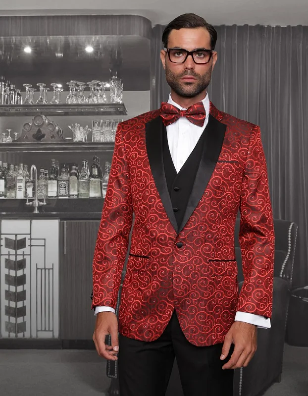 Travel Outfit Mens Swirl Paisley Tuxedo in Red & Black
