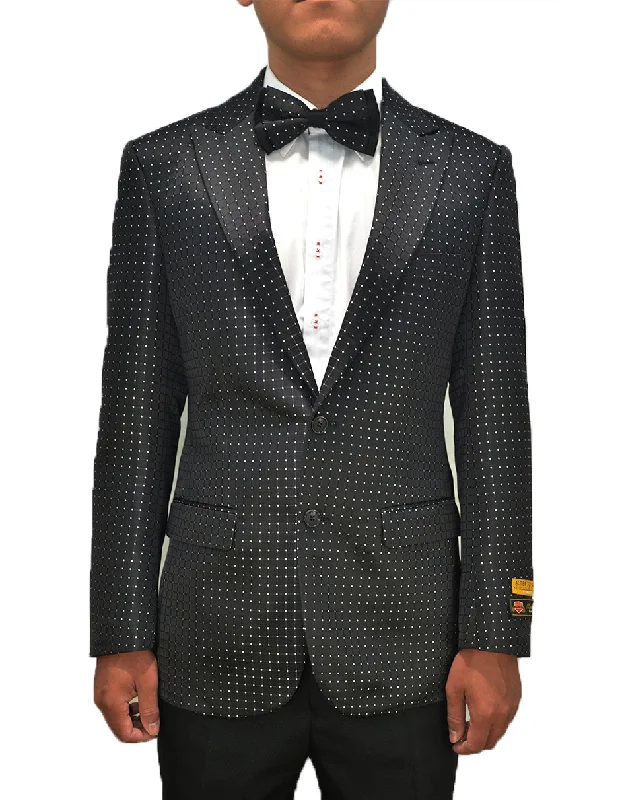 Denim Essentials Mens Traditional Diamond Design Peak Lapel Dinner Jacket in Black