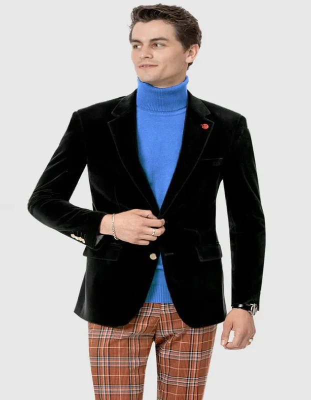 Classic Layers Mens Two Button Modern Fit Velvet Black Blazer
