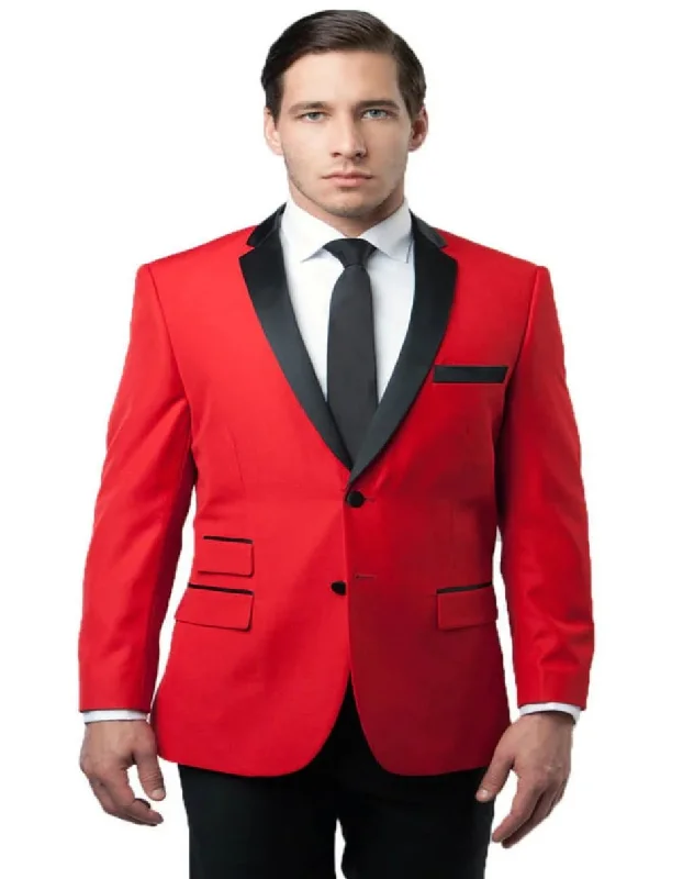 Versatile Outfit Men's Two Button Notch Lapel Red and Black Tuxedo Jacket