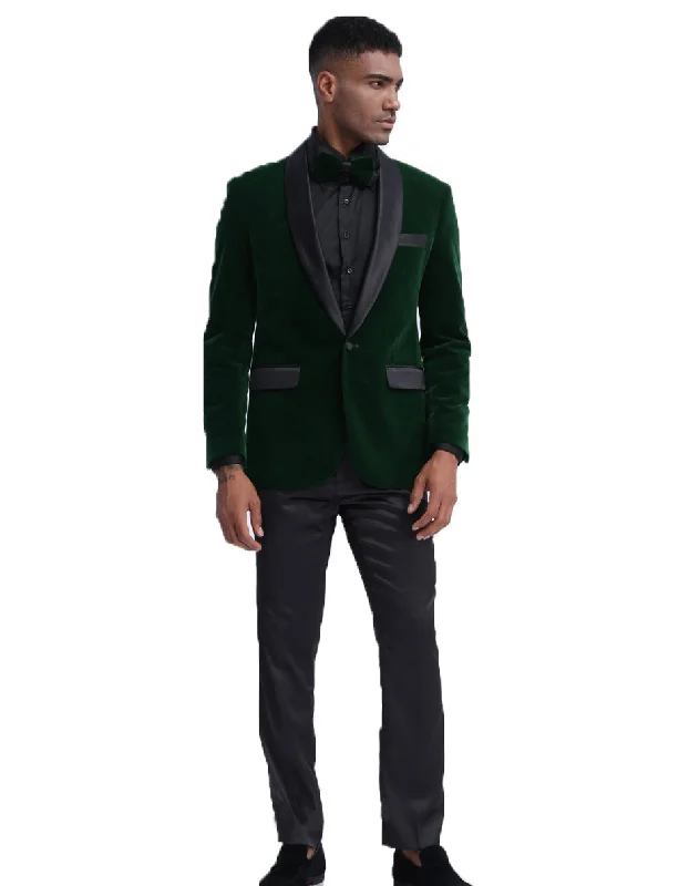 Alternative Fashion Mens Velvet Shawl Tuxedo Dinner Jacket in Hunter Green