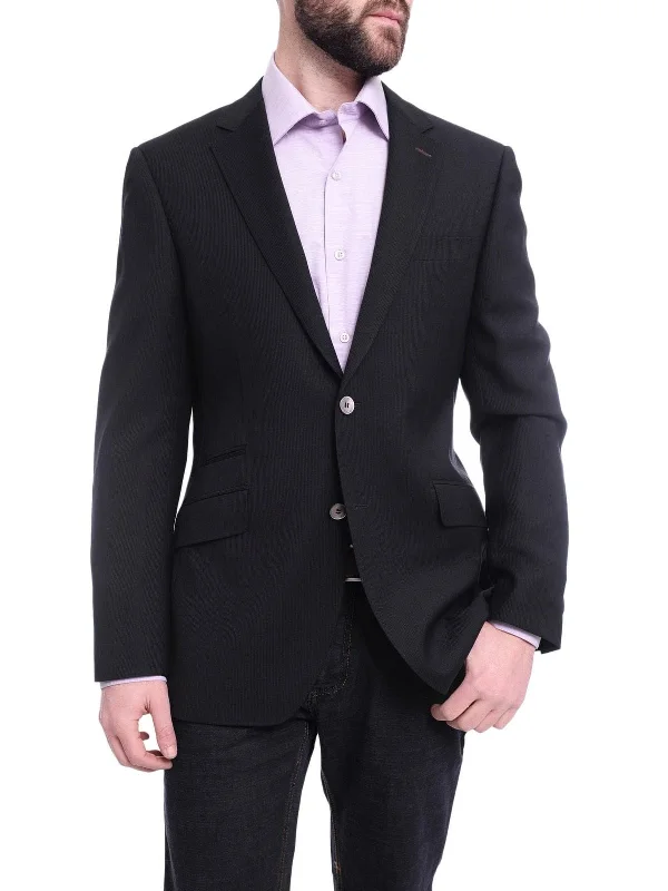 Denim Essentials Napoli Slim Fit Black Tonal Stripe Half Canvassed Wool Blazer Sportcoat