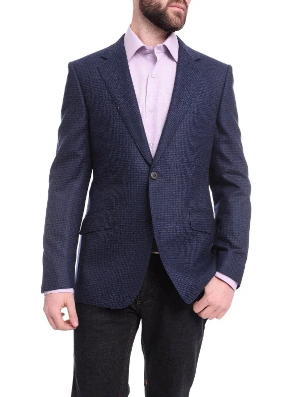 Graphic Streetwear Napoli Slim Fit Blue Check Two Button Half Canvassed Reda Wool Blazer Sport Coat Graphic Streetwear Napoli Slim Fit Blue Check Two Button Half Canvassed Reda Wool Blazer Sport Coat
