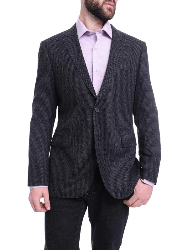 Sleek Tailoring Napoli Slim Fit Navy Blue Houndstooth Half Canvassed Zegna Wool Blazer Sportcoat Sleek Tailoring Napoli Slim Fit Navy Blue Houndstooth Half Canvassed Zegna Wool Blazer Sportcoat
