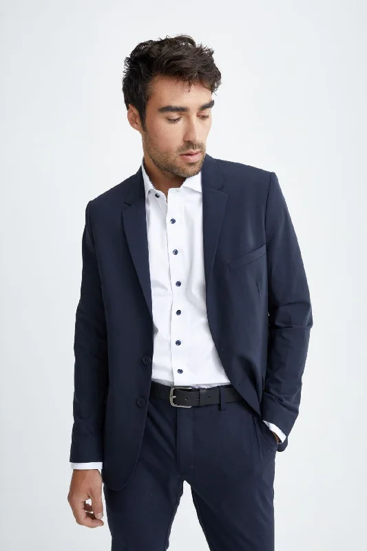 Preppy Casual Navy Stretch Performance Blazer
