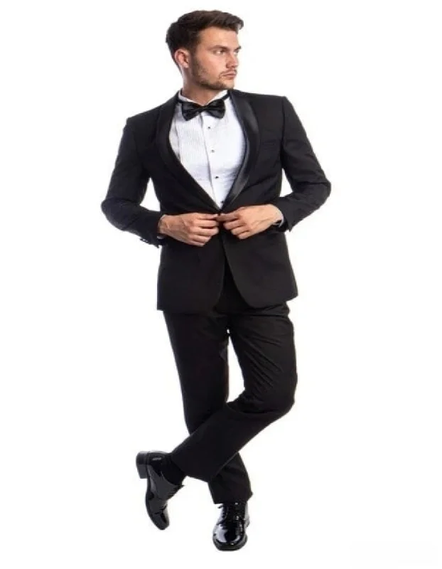Minimal Sportswear New Azzuro Black with Black Shawl Slim Fit Tuxedo