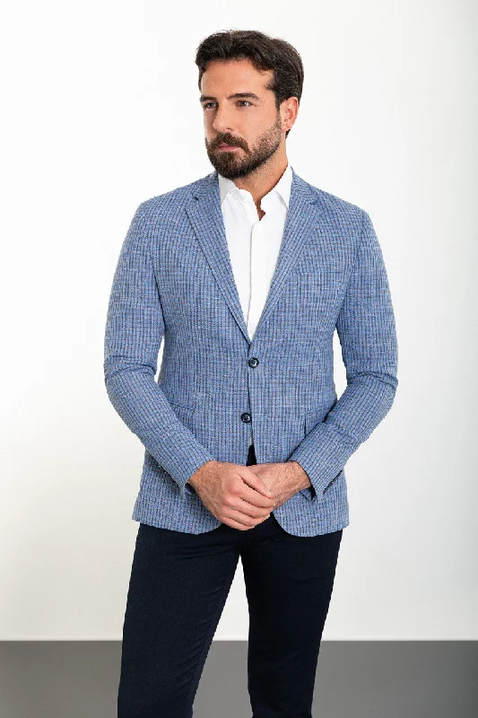 Techwear Outfit Bojoni Torretta Slim Fit Blue Plaid Blazer