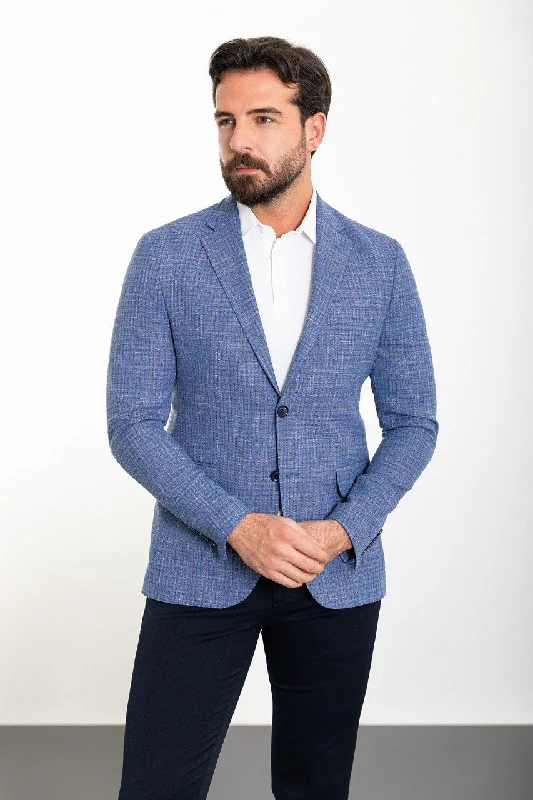 Pastel Aesthetic Bojoni Torretta Slim Fit Navy Blue Plaid Blazer