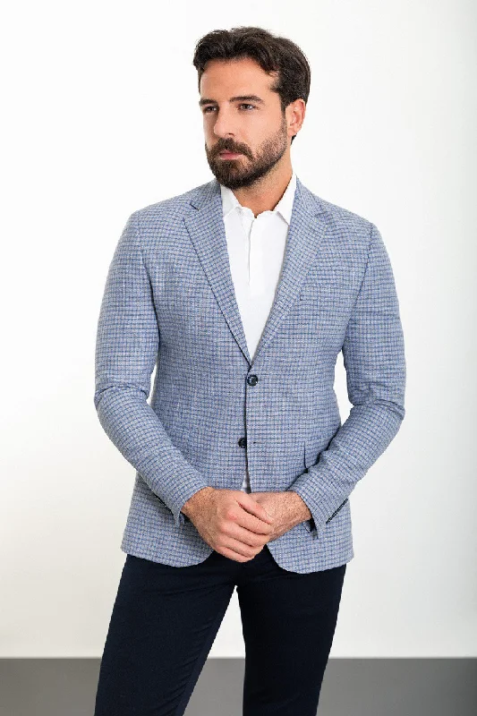 Heritage Style Bojoni Torretta Slim Fit Light Blue Plaid Blazer