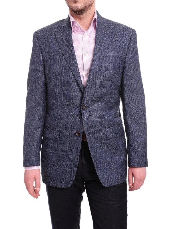 Futuristic Fashion Ralph Lauren Classic Fit Blue Plaid Two Button Wool Silk Blend Blazer Sportcoat