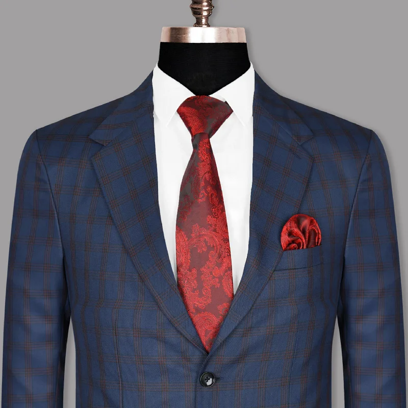 Denim on Denim Space Blue with Russet Windowpane Premium Wool Rich Blazer
