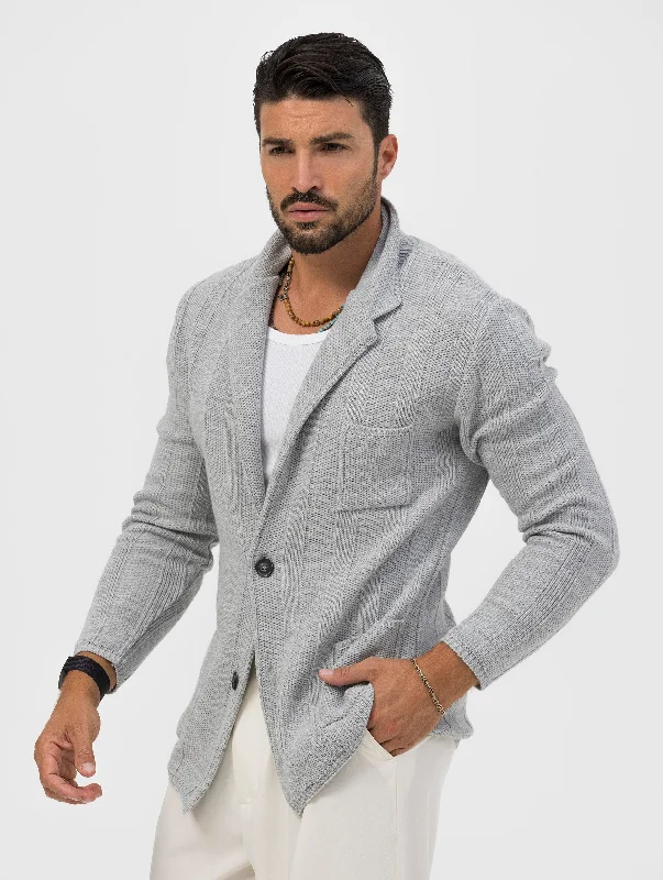 Western Style TAKAO KNITTED BLAZER IN LIGHT GREY