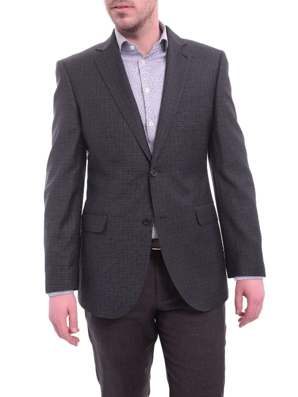 Boho Streetwear Zanetti Modern Fit Navy Blue Check Two Button Wool Blazer Sportcoat Boho Streetwear Zanetti Modern Fit Navy Blue Check Two Button Wool Blazer Sportcoat