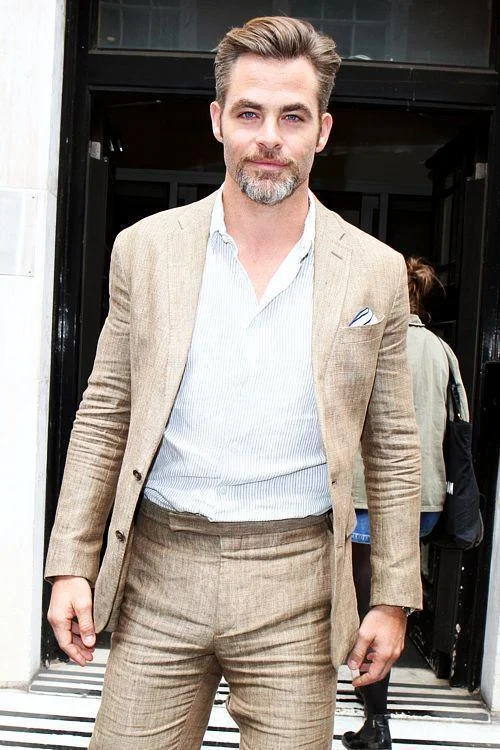 Soft Aesthetic 2-Piece Men's Suit Linen Suit Khaki
