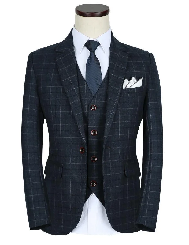 Denim on Denim 3-Piece Men's Suits Plaid Slim Fit 1-Button Suits