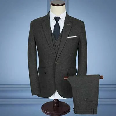 Sporty Chic 3-Piece Men's Suits Slim Fit 1-Button Suits Grey