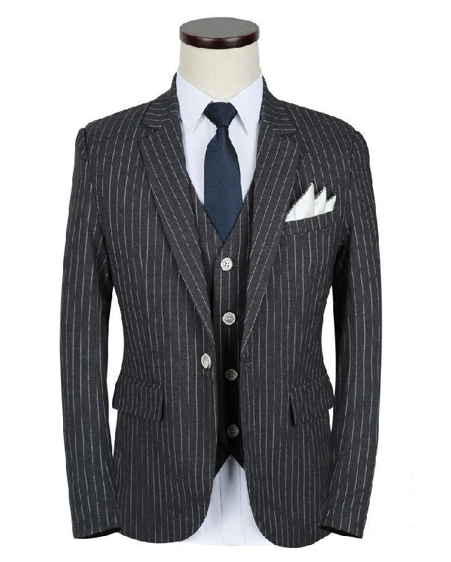 Timeless Fashion 3-Piece Men's Suits Slim Fit 1-Button Suits Striped Suits