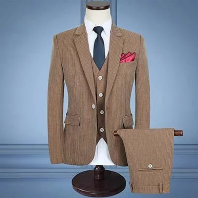 Cyberpunk Outfit 3-Piece Striped Suits Men's Suits Slim Fit 1-Button Suits