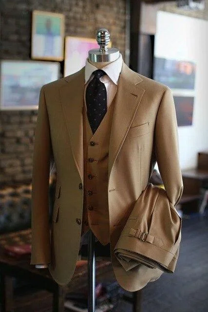 Hip-Hop Style Business Style Khaki Men's 3-Piece Suit
