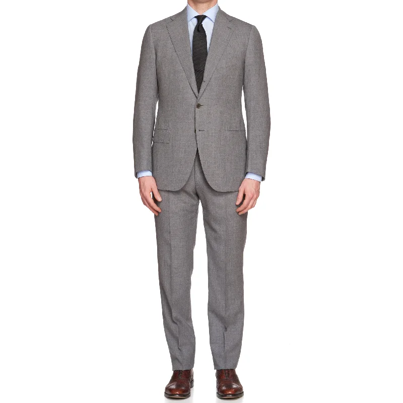 Retro Aesthetic CESARE ATTOLINI Handmade Chambray Gray Wool Business Suit NEW