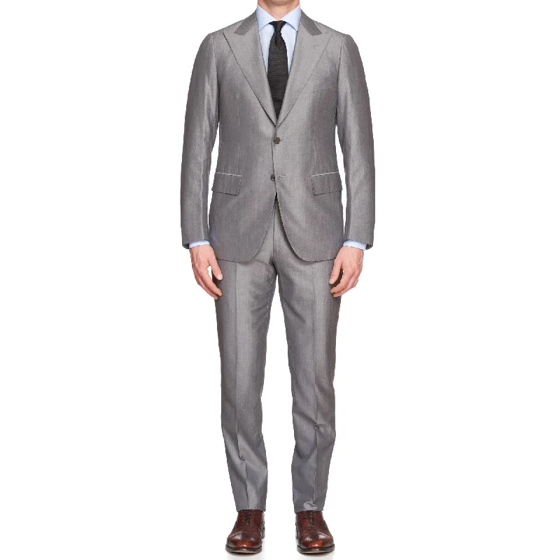 Business Casual CESARE ATTOLINI Handmade Gray Cotton-Wool Super 120's Peak Lapel Suit NEW
