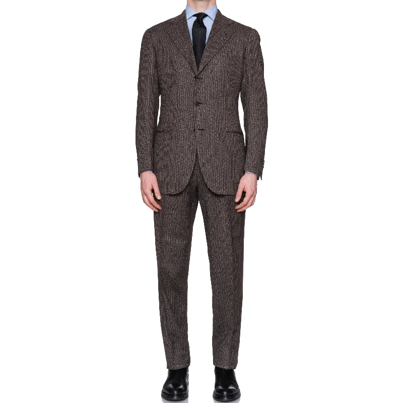 Futuristic Minimalism CESARE ATTOLINI Napoli Handmade Brown Striped Wool Suit EU 52 NEW US 42 Futuristic Minimalism CESARE ATTOLINI Napoli Handmade Brown Striped Wool Suit EU 52 NEW US 42