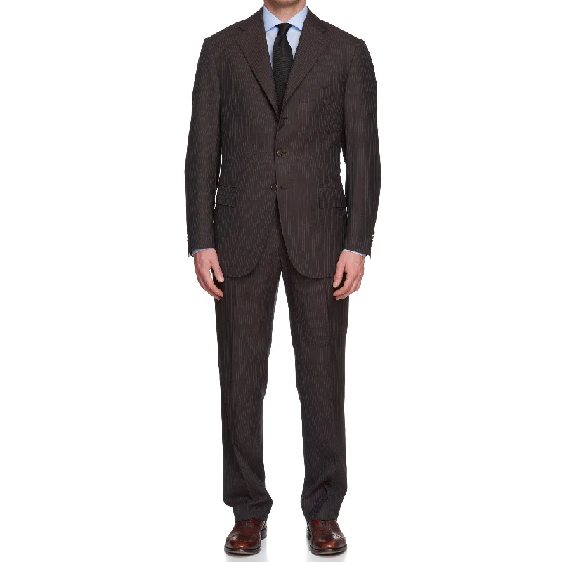 Bohemian Outfit CESARE ATTOLINI Napoli Handmade Brown Striped Wool Super 140's Suit EU 52 US 42 Bohemian Outfit CESARE ATTOLINI Napoli Handmade Brown Striped Wool Super 140's Suit EU 52 US 42
