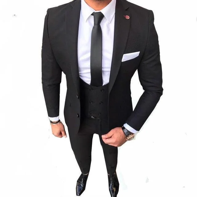 Contemporary Streetwear Elegant Men's Suit Three Piece Slim Fit Wedding Suit Black