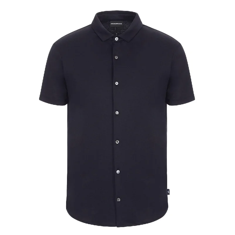 Athleisure Wear Emporio Armani - Short Sleeve Jersey Cotton Shirt in Navy
