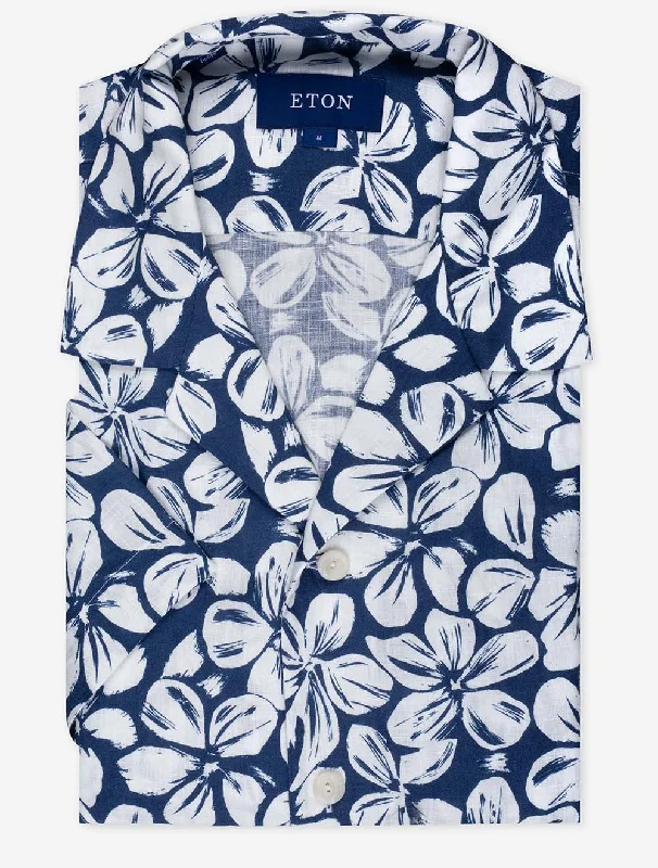 Streetwear Minimalism Linen Resort Shirt Blue