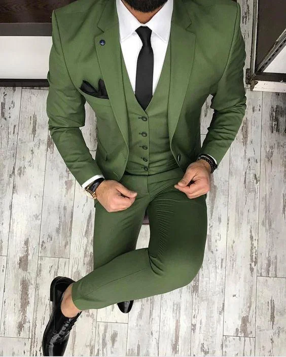 Elevated Everyday Green Men's Suit Business Style 3 Piece Suits Tuxedo