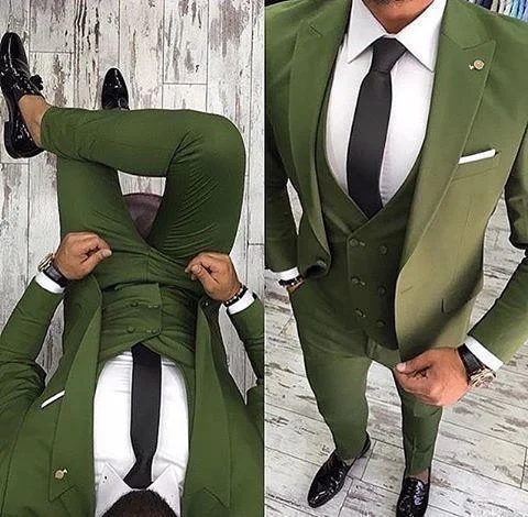 Retro Tailoring Green Men's Suit Slim Fit 3 Piece Tuxedo Suits