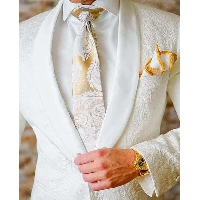 Futuristic Outfit Jacquard Tuxedo Suit For Men