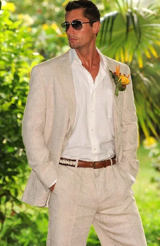 Alternative Fashion Linen Wedding Suit Plus Size 2-Piece Men's Suit Khaki